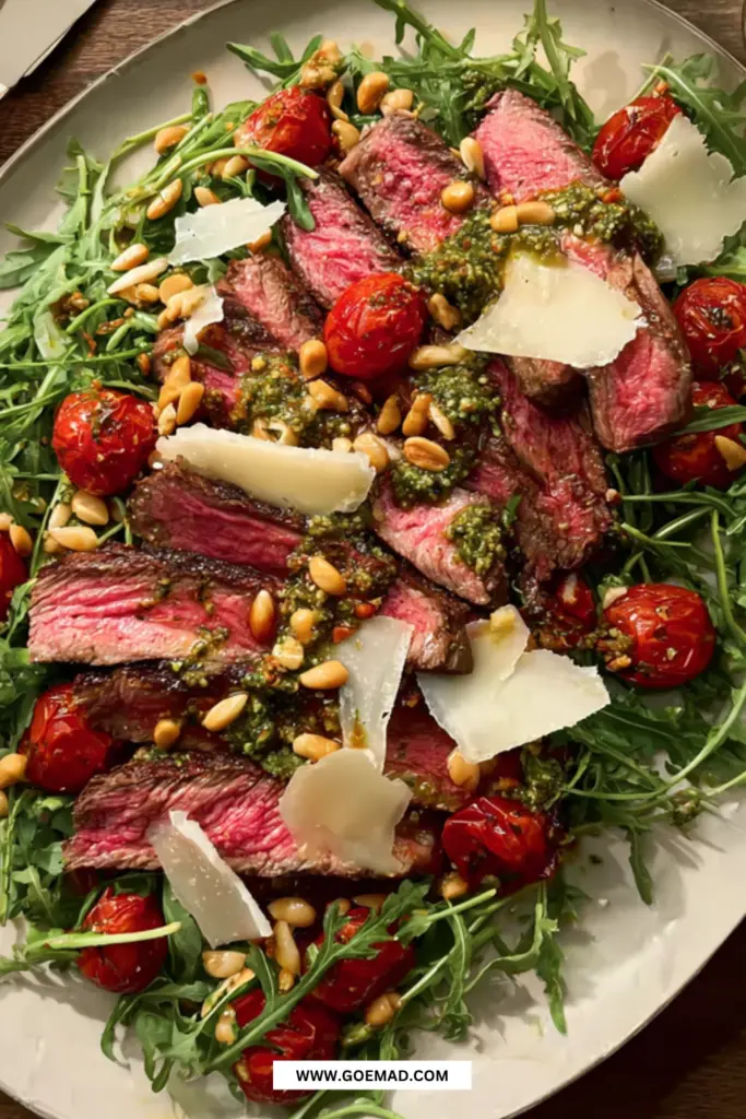 Saftig steaksalat med røstede tomater og parmesan: sådan laver jeg den