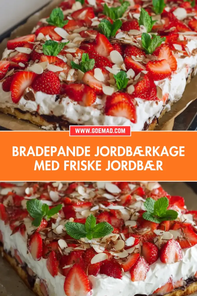 Bradepande jordbærkage med friske jordbær og cremet vaniljefløde