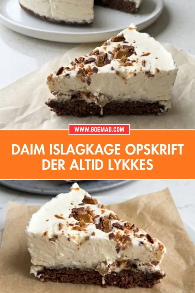 Nem daim islagkage med sprød kagebund og cremet is