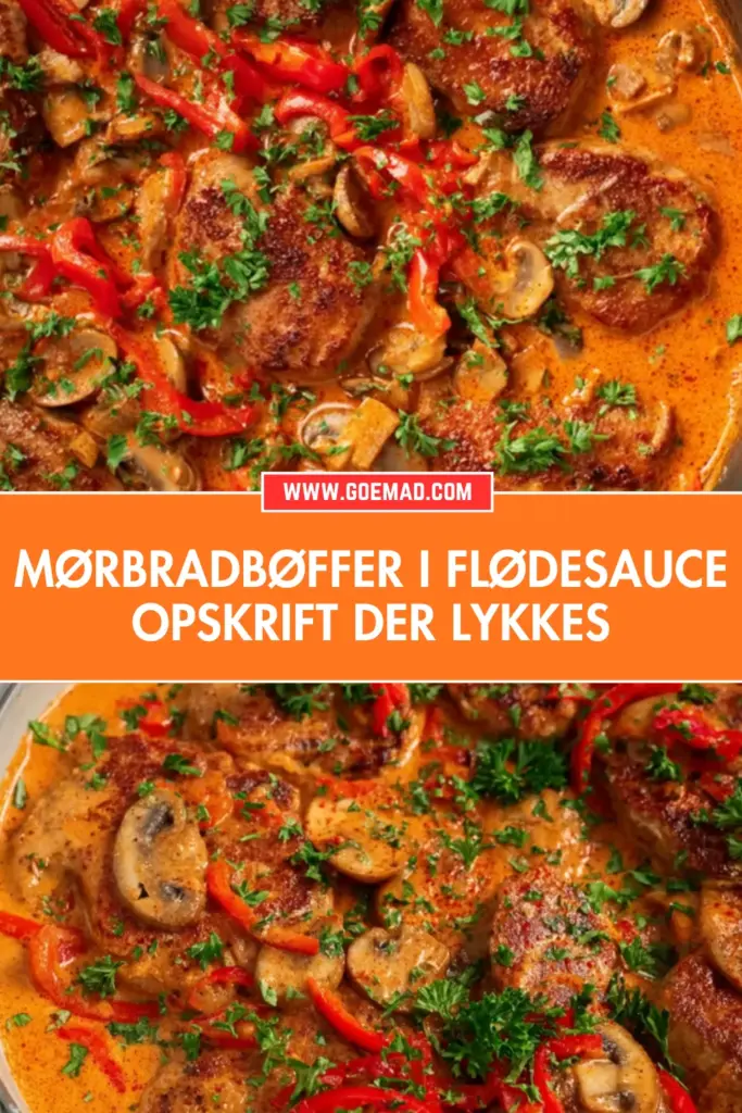 Saftig mørbradbøffer i flødesauce med bacon og svampe
