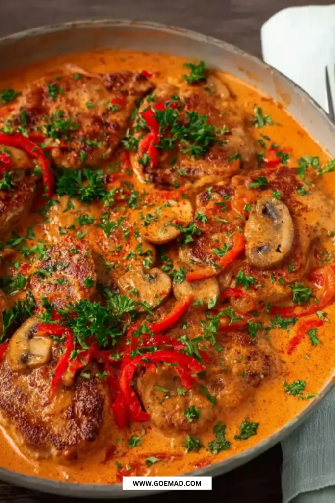 Saftig mørbradbøffer i flødesauce med bacon og svampe